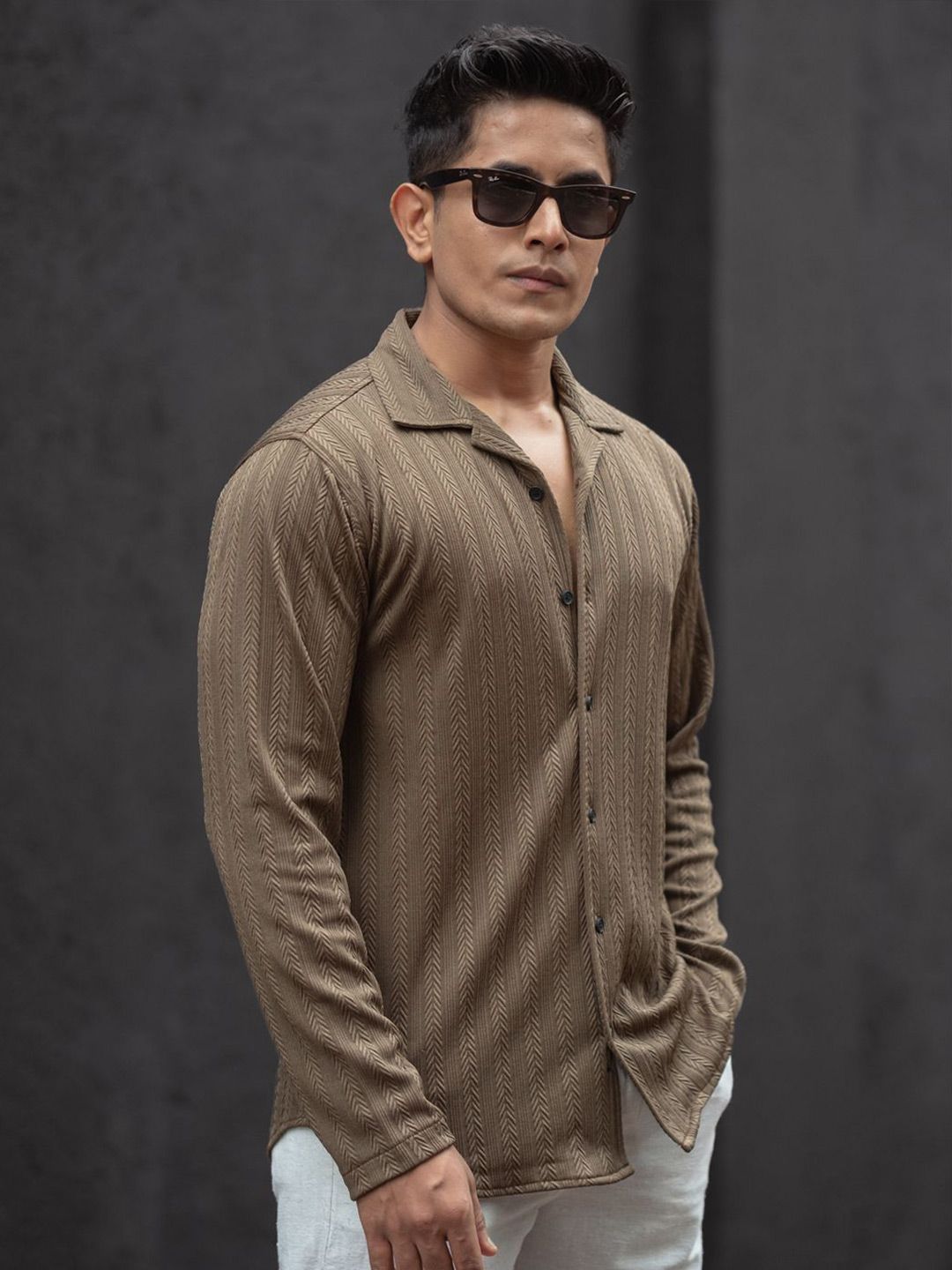 Powerlook Men Cuban Collar Textured Casual Shirt