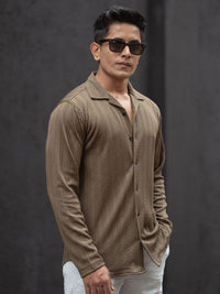 Powerlook Men Cuban Collar Textured Casual Shirt