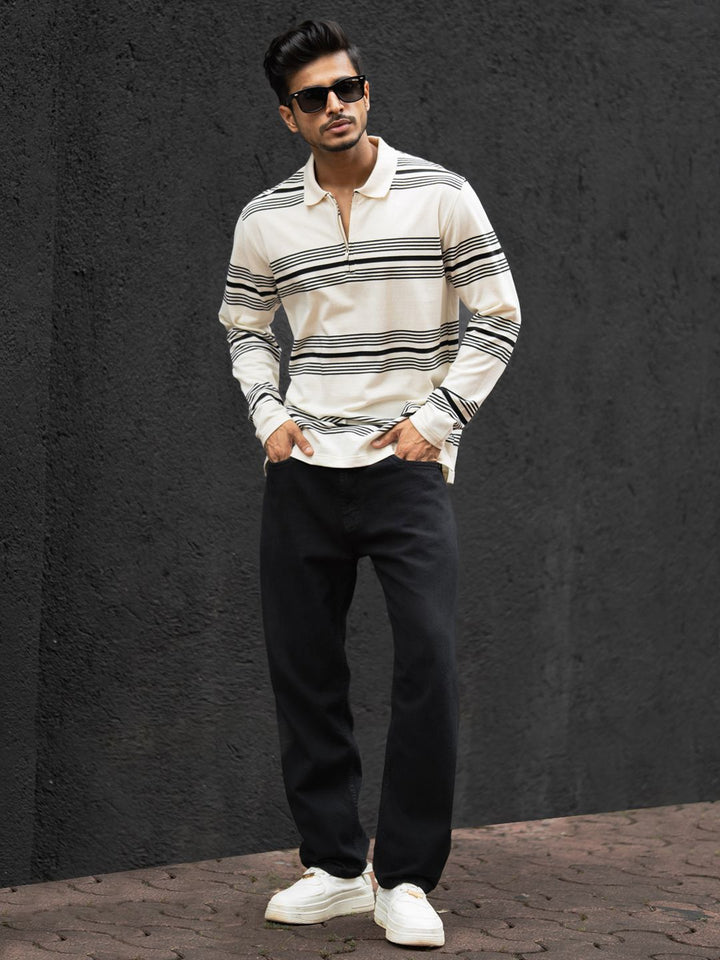 Powerlook Men Striped Polo Collar Cotton T-shirt