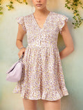 DressBerry Minimalist Muse Smocked Flutter Sleeves Printed Mini A-Line Dress