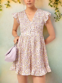 DressBerry Minimalist Muse Smocked Flutter Sleeves Printed Mini A-Line Dress