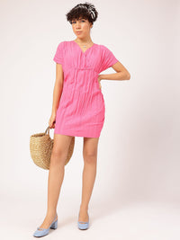 DressBerry Barbiecore Crinkled Cut-Out Back A-Line Mini Dress