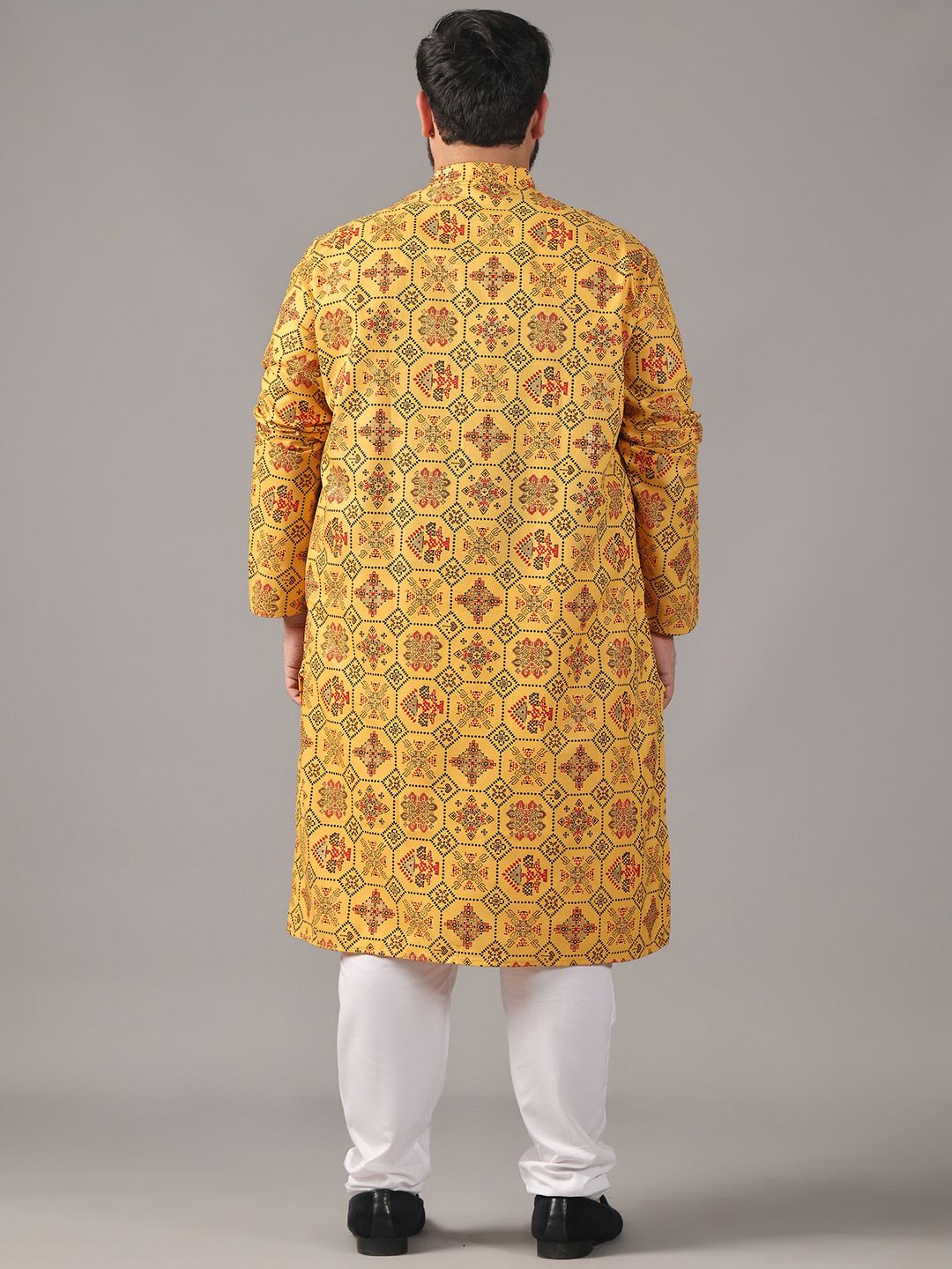 SOJANYA PLUS Plus Size Men Ethnic Motifs Printed Band Collar Straight Kurta With Pyjamas
