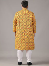 SOJANYA PLUS Plus Size Men Ethnic Motifs Printed Band Collar Straight Kurta With Pyjamas