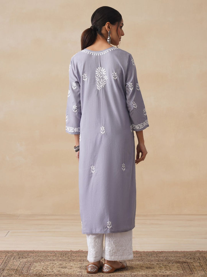 Rumah Wanita Chikankari Kapas Kelabu Chikankari Sulam Kurta