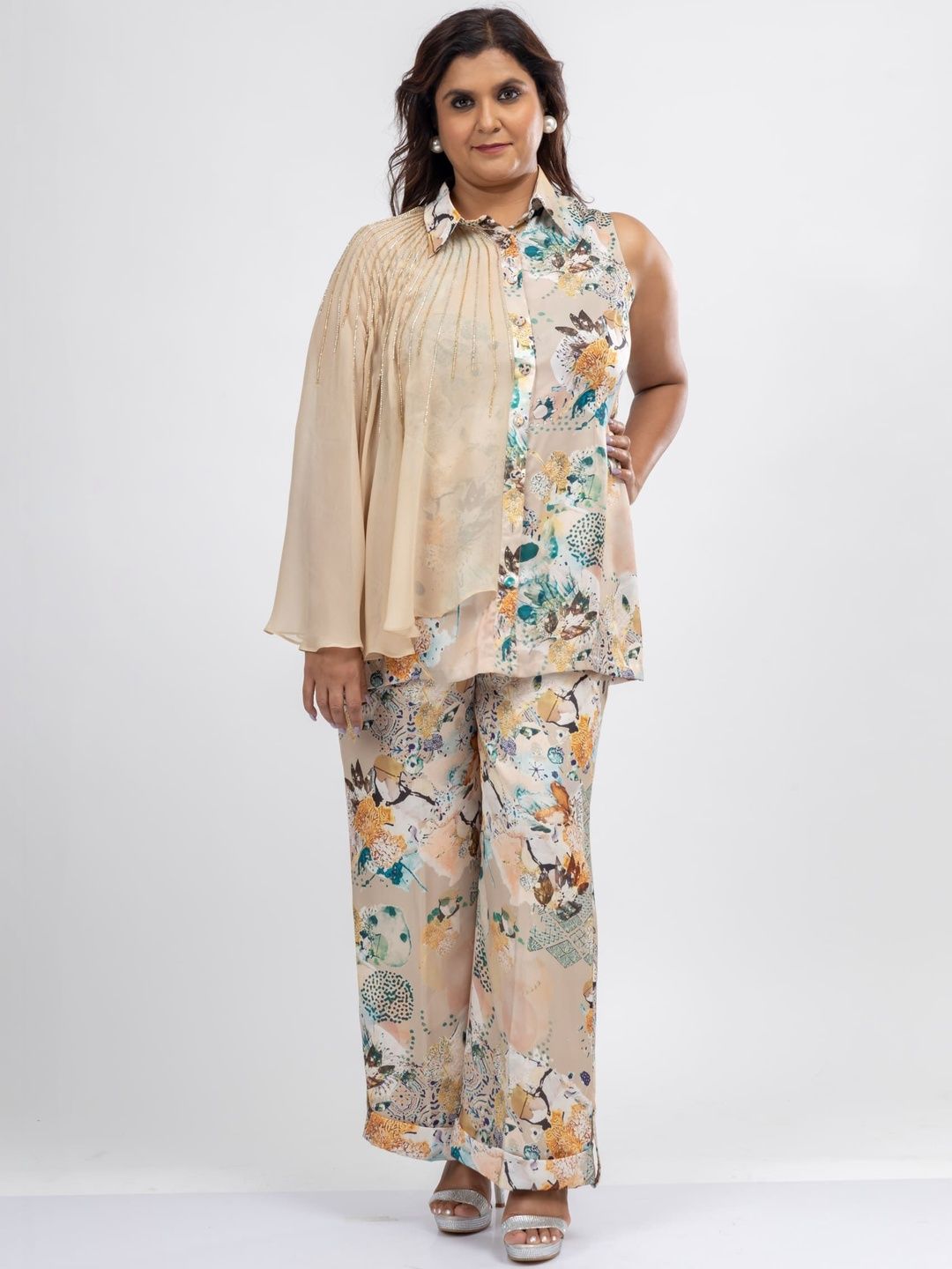 Mamicha Printed Shirt Collar Shirt & Trousers Co-Ords
