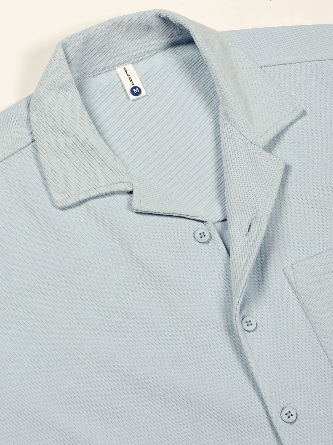 Thomas Scott Men Premium Cuban Collar Textured Cotton Oversized Casual Shirt