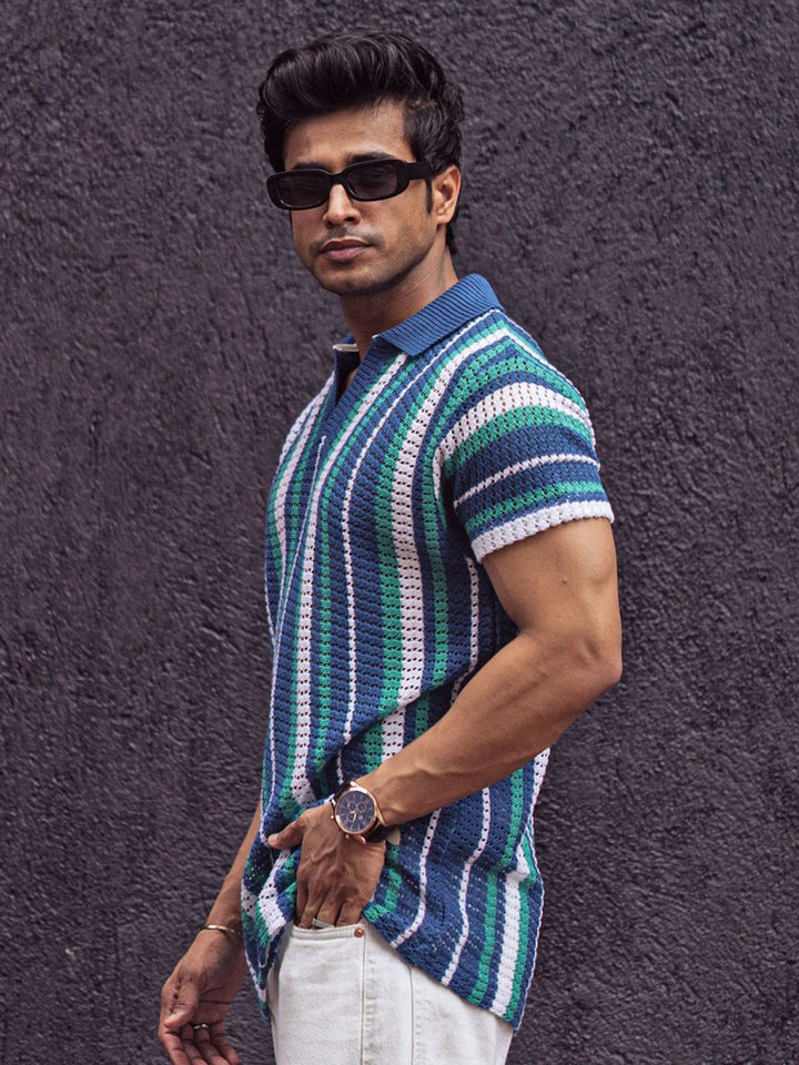 Powerlook Men Striped Polo Collar T-Shirt