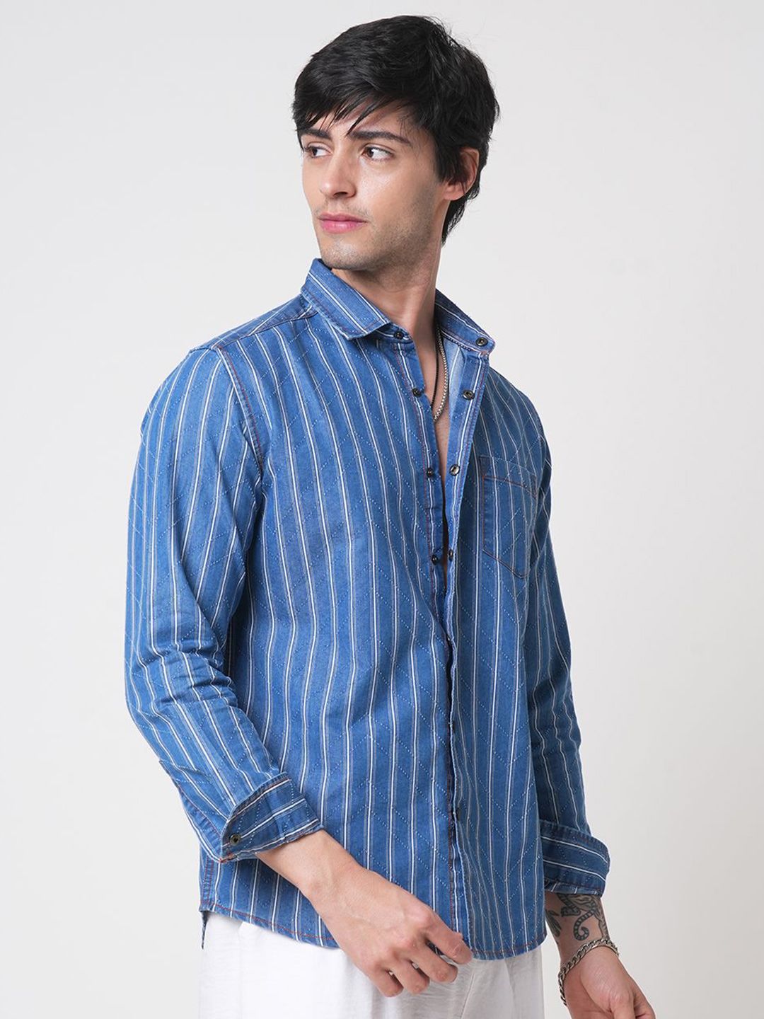 VASTRADO Men Classic Slim Fit Pinstripes Opaque Striped Casual Shirt