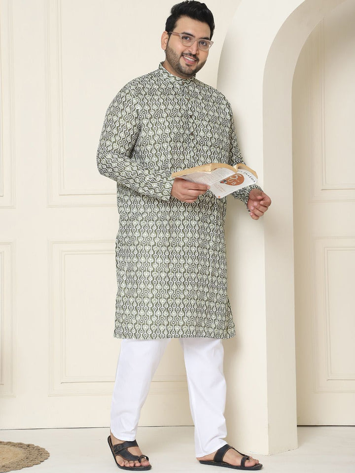SOJANYA PLUS Floral Printed Mandarin Collar Pure Cotton Straight Kurta with Pyjamas