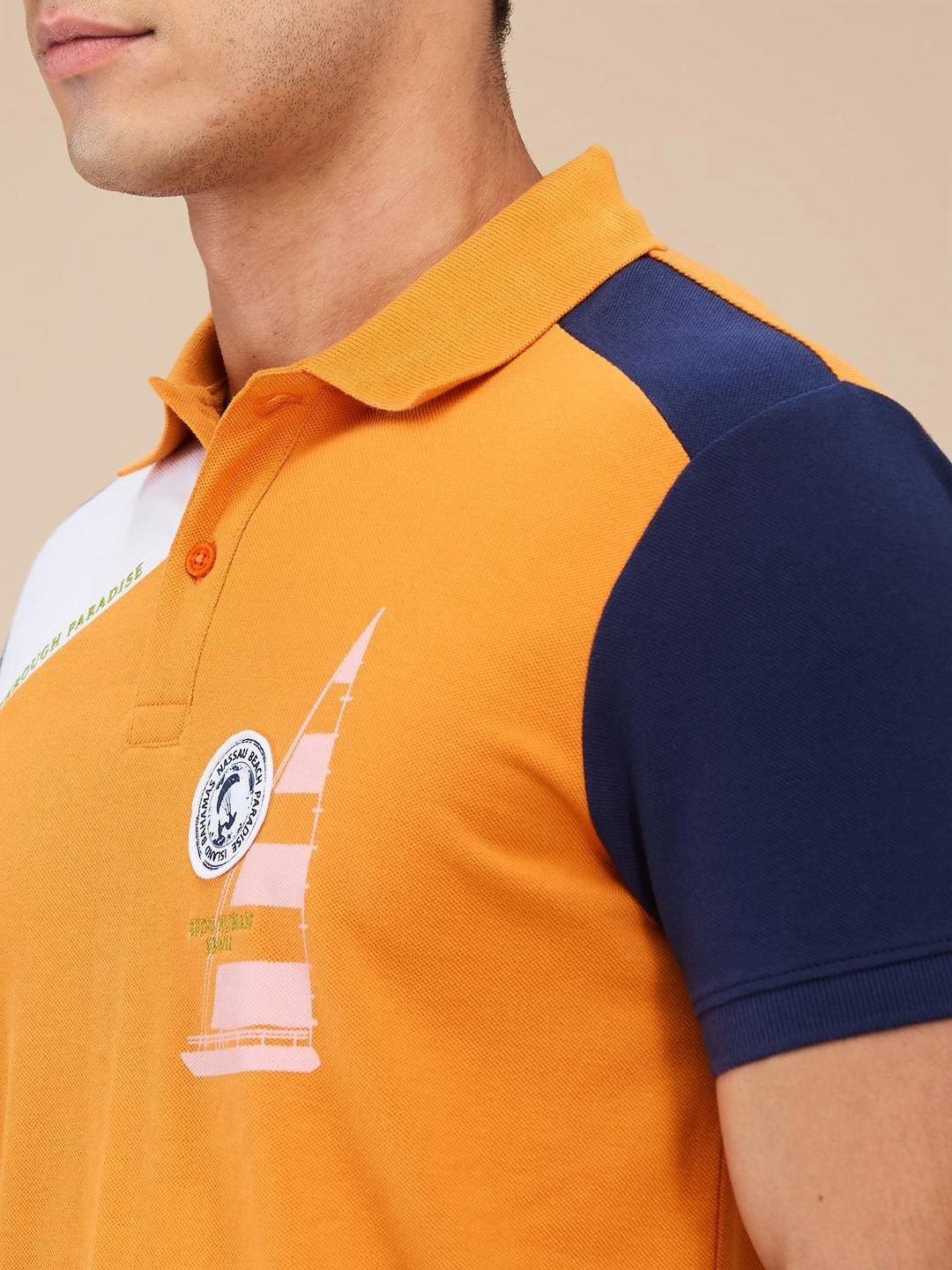 Being Human Men Colourblocked Polo Collar Cotton Slim Fit T-shirt