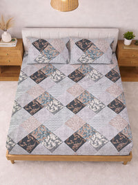 KLOTTHE Grey & Brown Printed 300 TC Double Bedsheet With 2 Pillow Covers- 2.5 m x 2.25 m