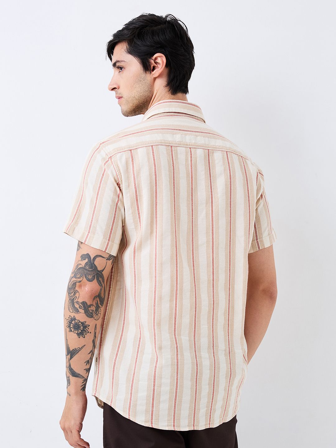 SPYKAR Men Spread Collar Vertical Striped Cotton Casual Shirt
