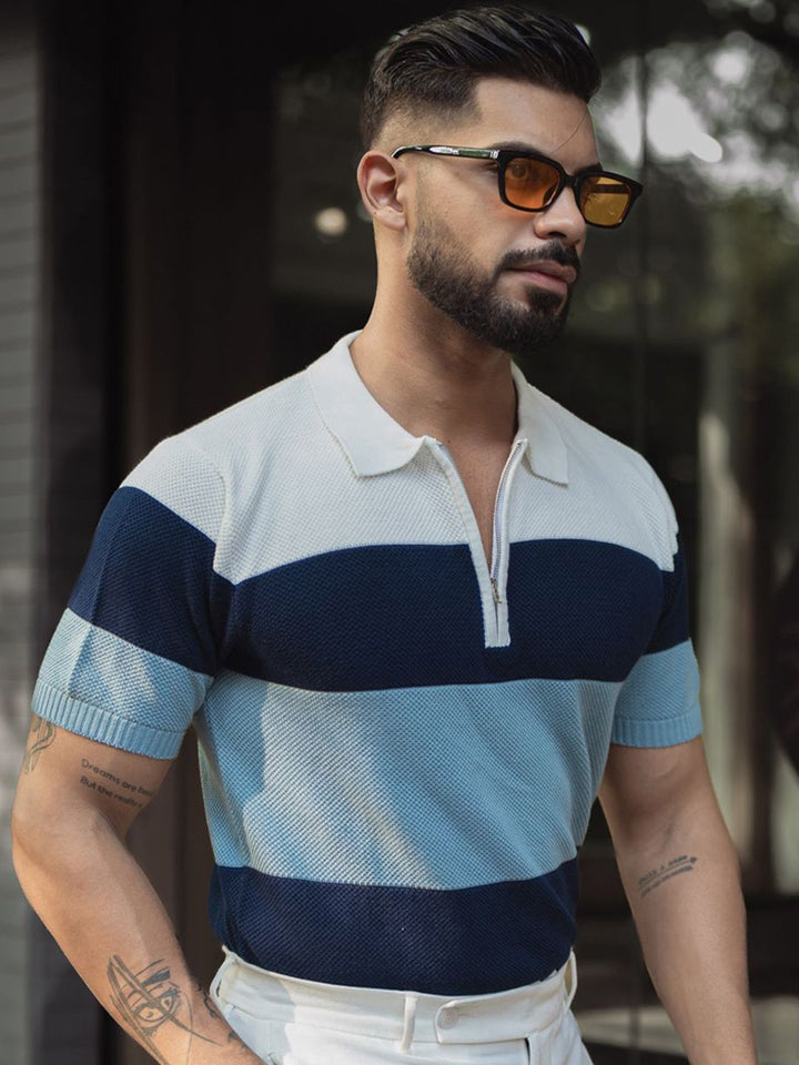 Powerlook Men Striped Polo Collar T-shirt