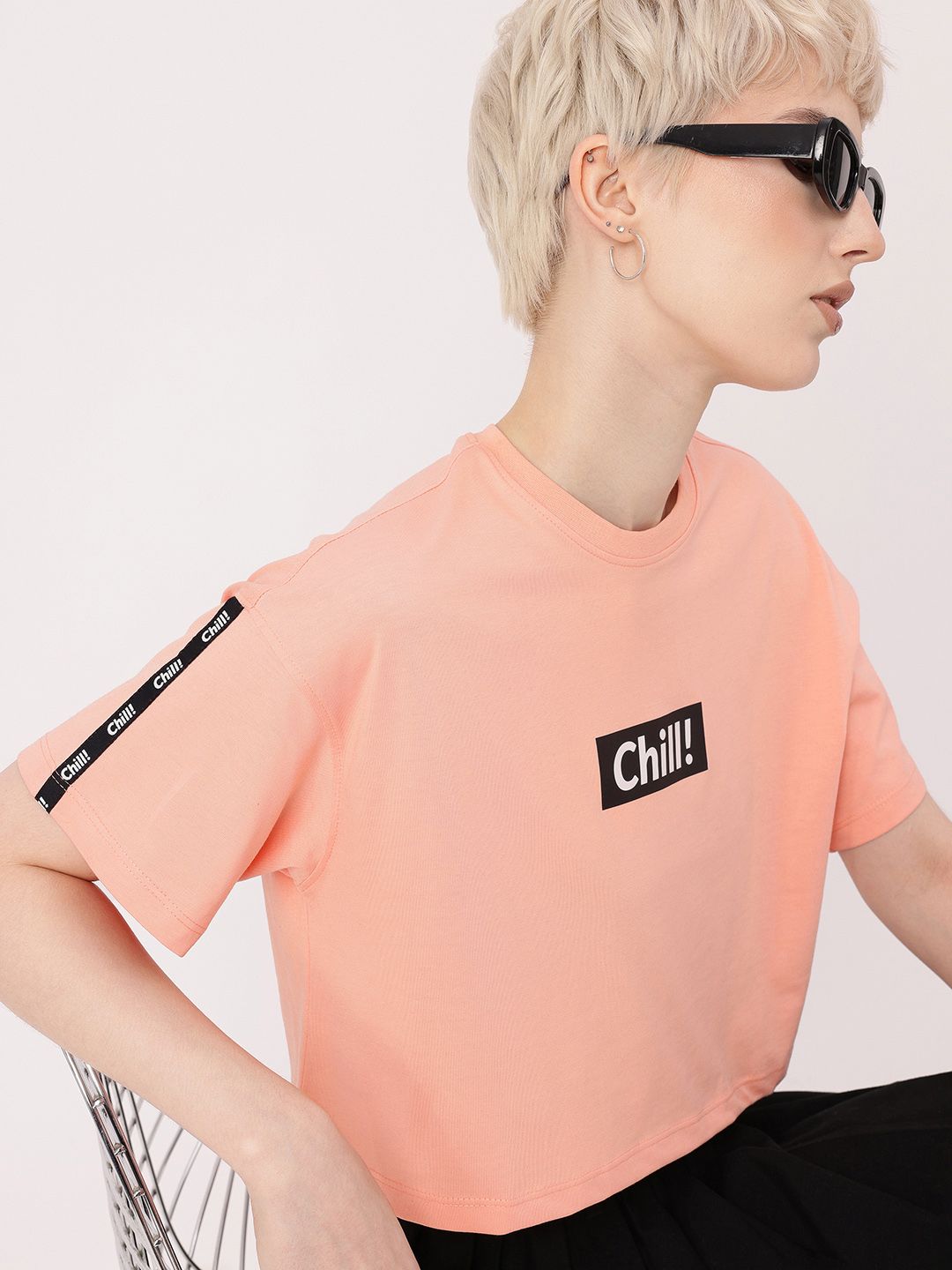 DressBerry Soft Grunge Chill Vibes Typography Printed Boxy Crop T-shirt