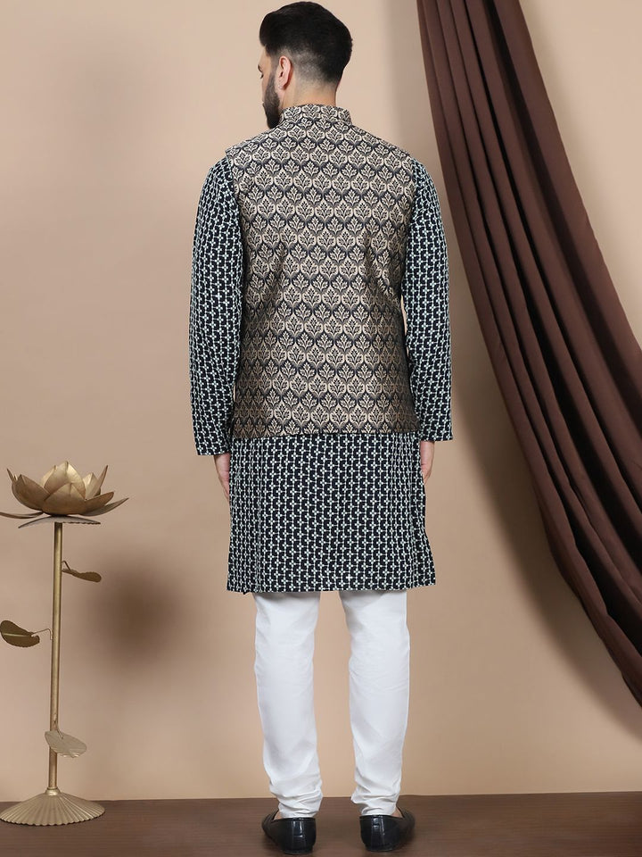 Anouk Ethnic Motifs Embroidered Pure Cotton Straight Kurta With Churidar & Nehru Jacket