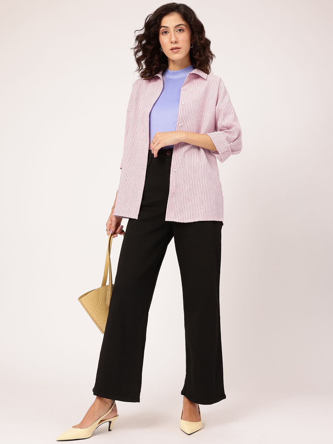 DressBerry Freedom Fit Striped Textured Longline Shirt