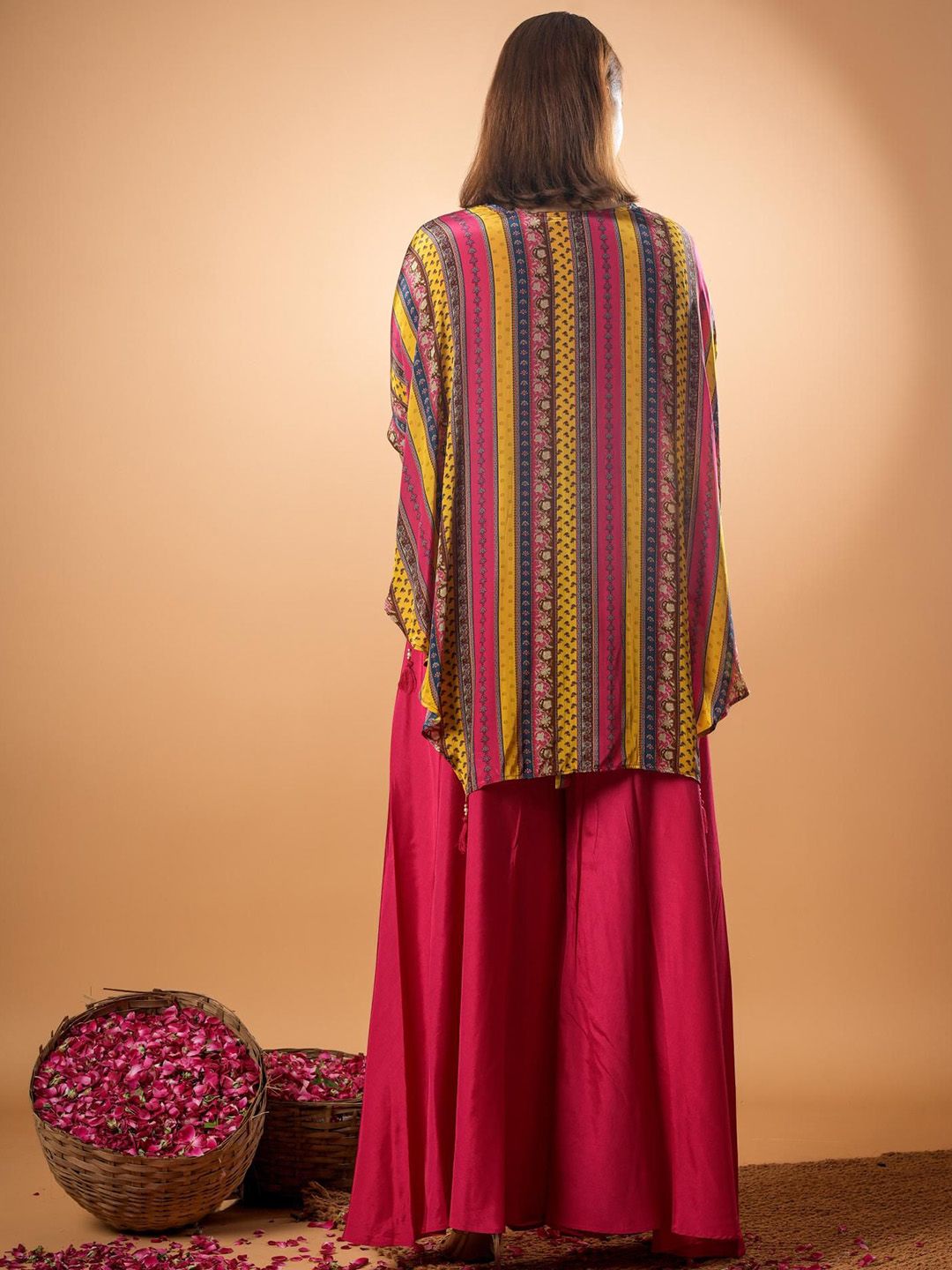 Tunik V-Neck Kapas Tulen Bercetak Mamicha Dengan Palazzo Co-Ords