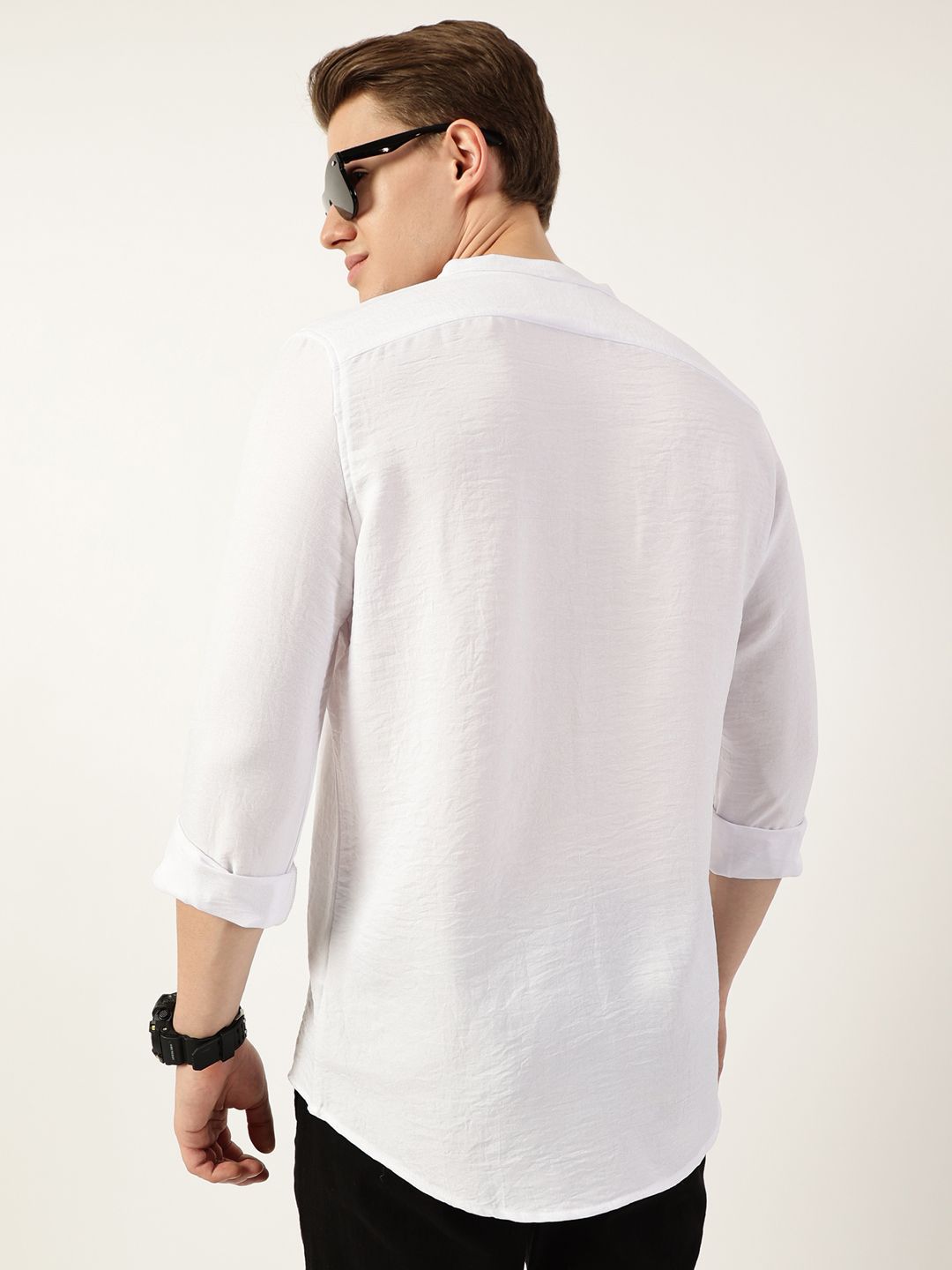Thomas Scott Men Classic Mandarin Collar Solid Slim Fit Casual Shirt