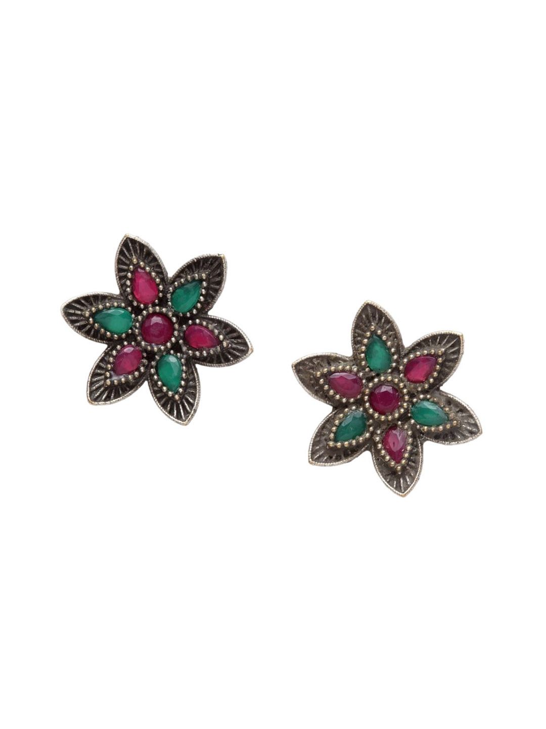 Anouk Silver-Plated Stone Studded Floral Shaped Studs