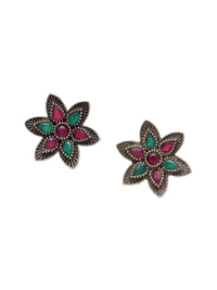 Anouk Silver-Plated Stone Studded Floral Shaped Studs