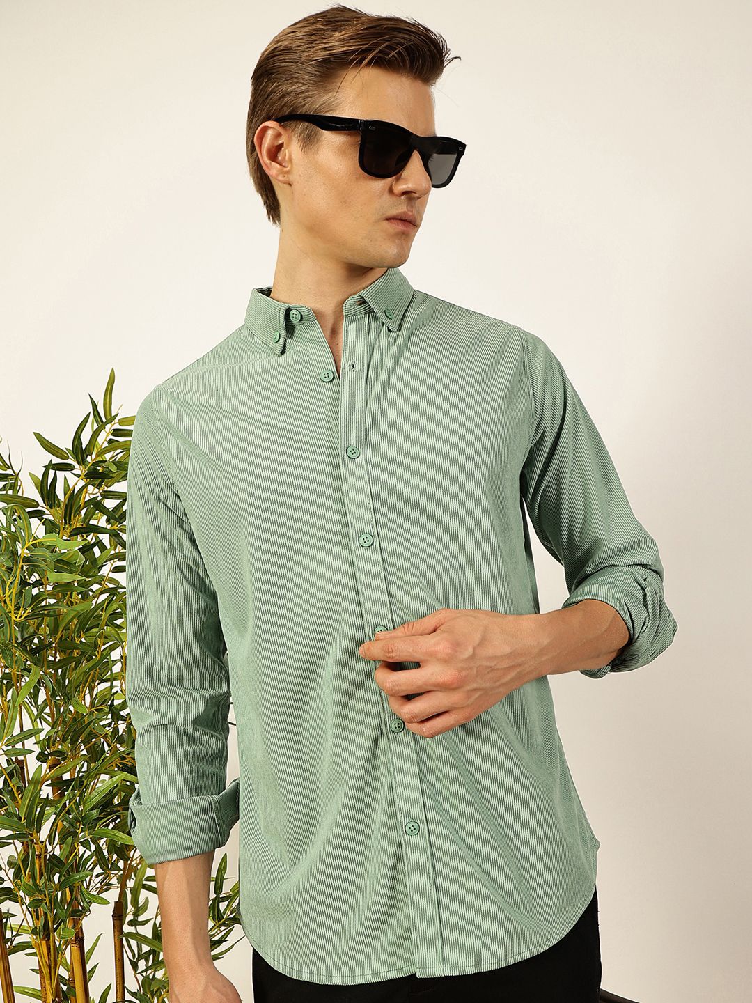 Thomas Scott Men Premium Corduroy Slim Fit Button-Down Collar Casual Shirt