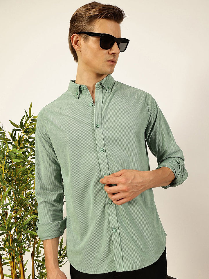Thomas Scott Men Premium Corduroy Slim Fit Button-Down Collar Casual Shirt