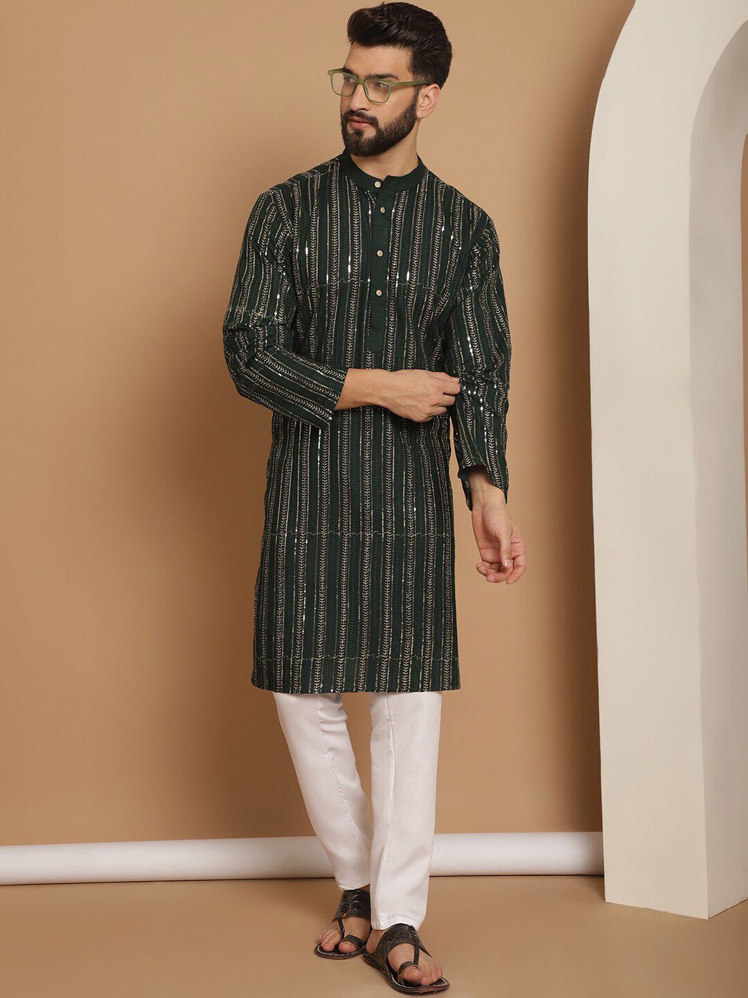 Anouk Embroidered Regular Thread Work Pure Cotton Kurta with Churidar