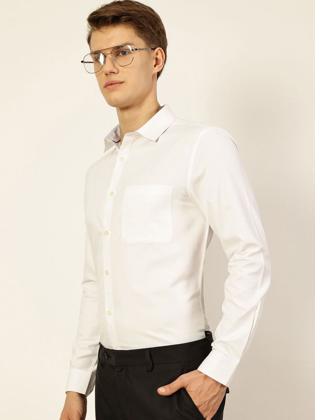 Thomas Scott Men Smart Cutaway Collar Solid Cotton Formal Shirt