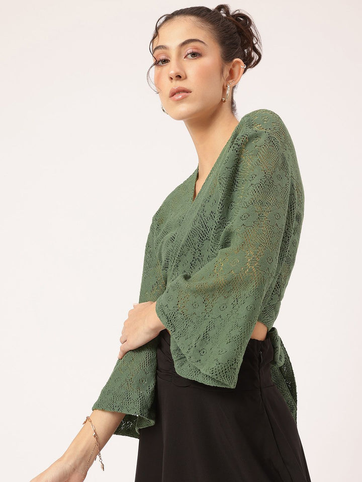 DressBerry Open-Knit Crop Sheer Wrap Top
