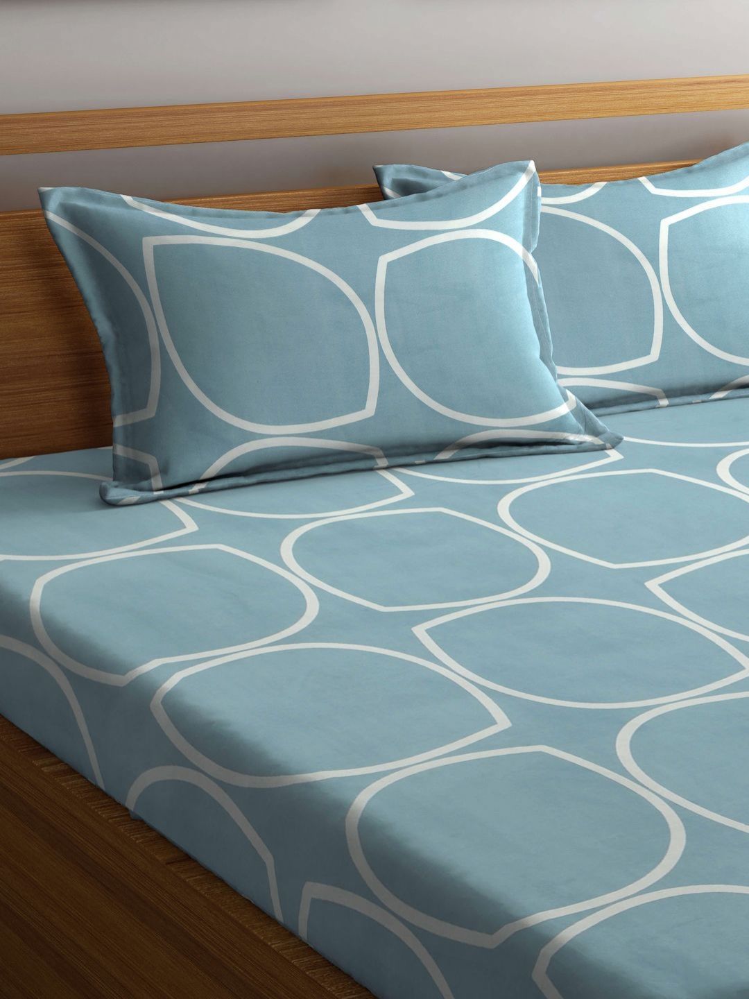 Myntra Elegant Homes Biru & Merah Jambu Bercetak Set Cadar King 300 TC 2.50 m x 2.20m