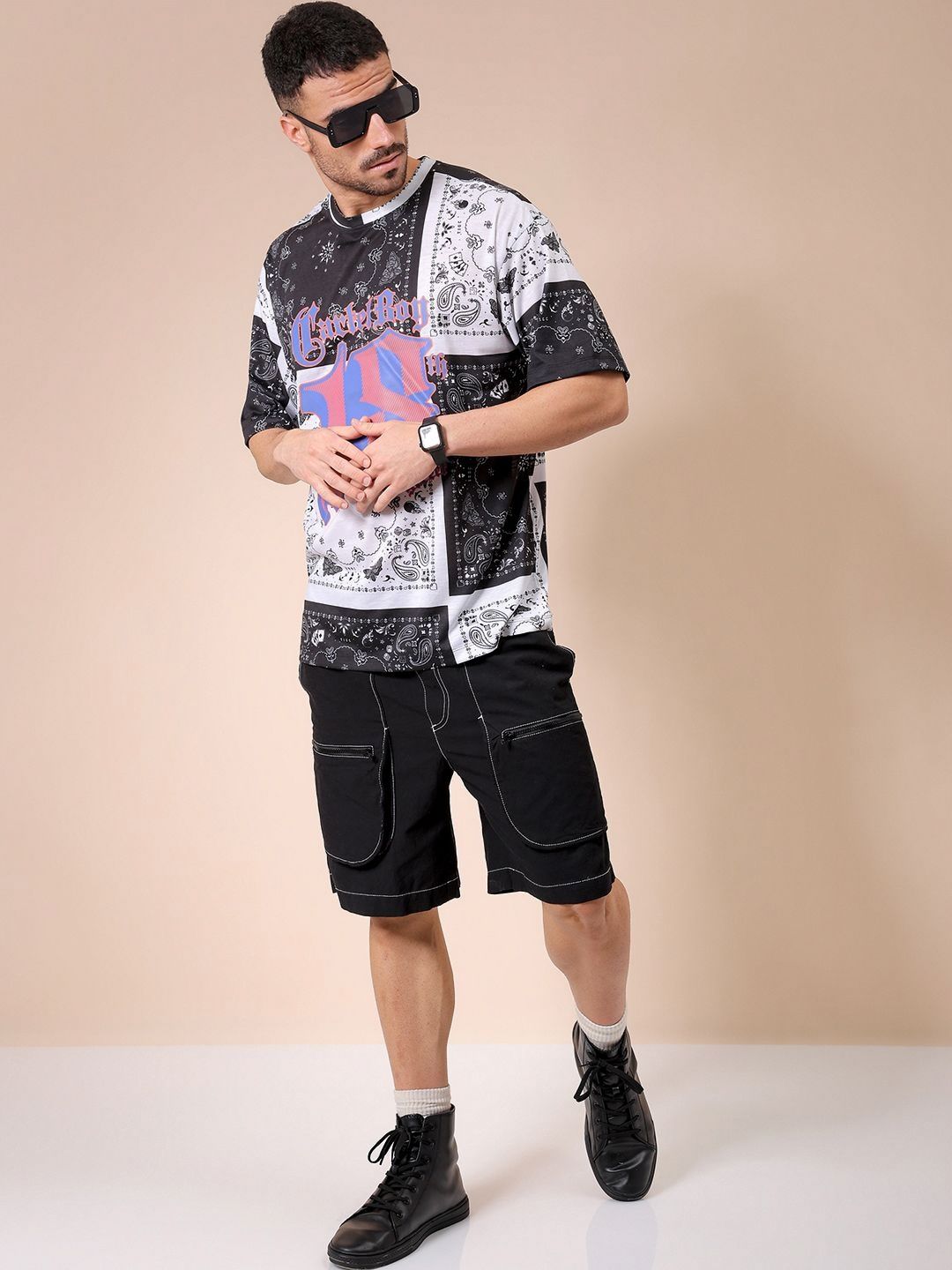 The Indian Garage Co Men Graphic Printed Round Neck Oversized T-shirt