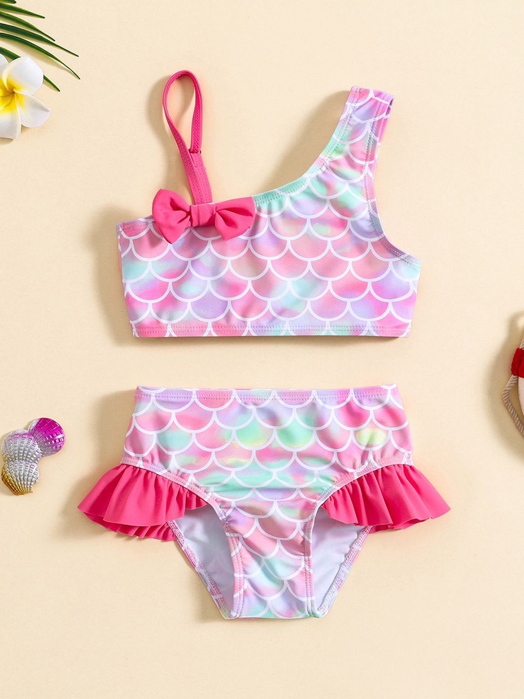 YK Infant Girls Printed Top & Shorts Swim Set