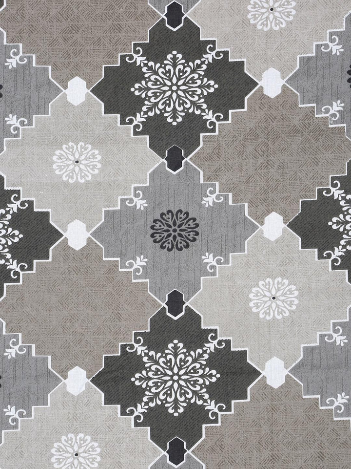 KLOTTHE Grey Ethnic Printed Fitted 400 TC Cotton King Bedsheet & 2 Pillow Covers
