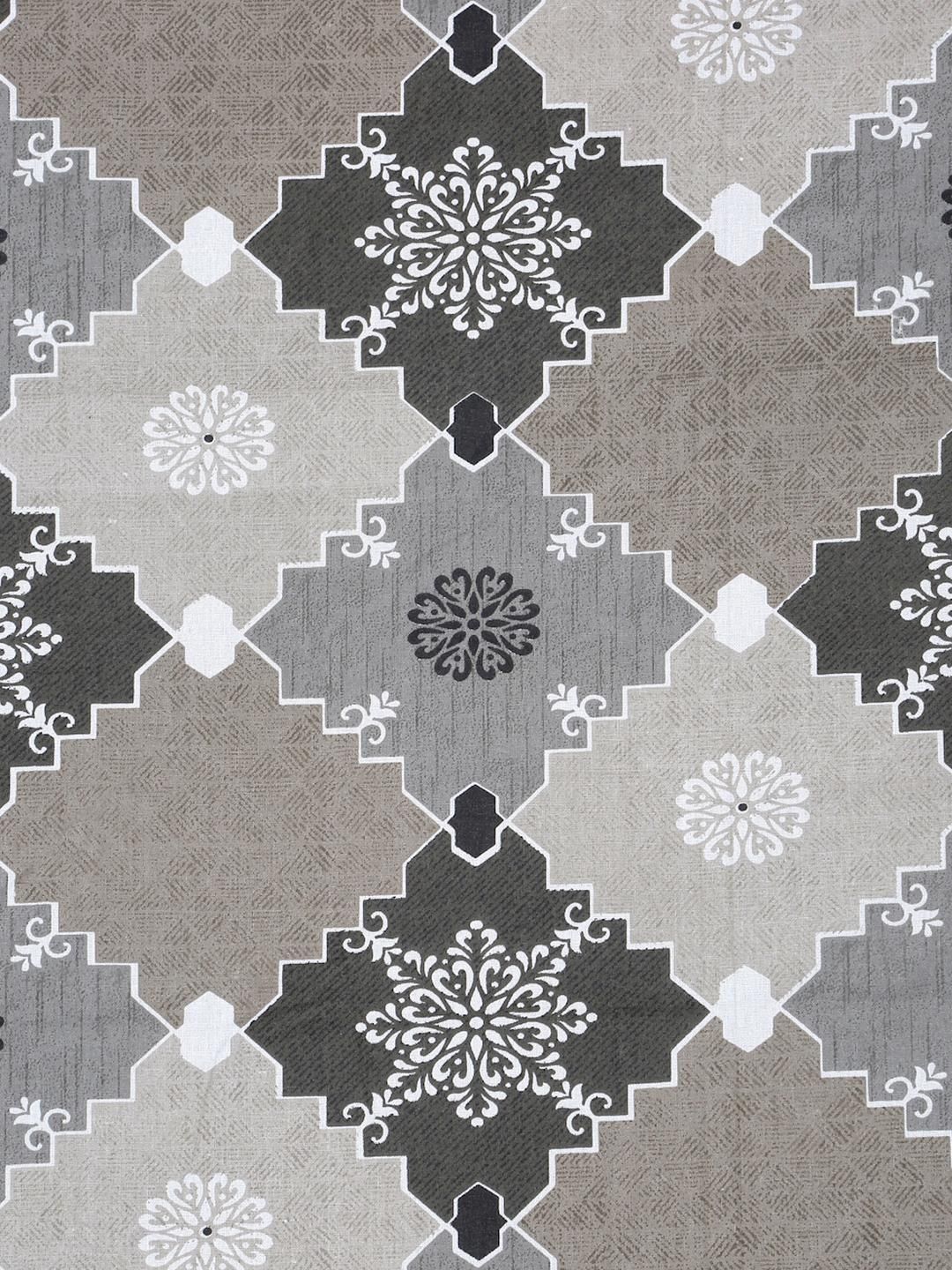 KLOTTHE Grey Ethnic Printed Fitted 400 TC Cotton King Bedsheet & 2 Pillow Covers