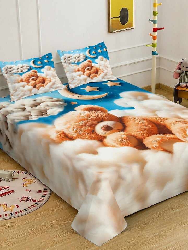 Klotthe Cartoon Printed 400 TC Double King 7D Bedsheet With 2 Pillow Cover-2.50m x 2.25m