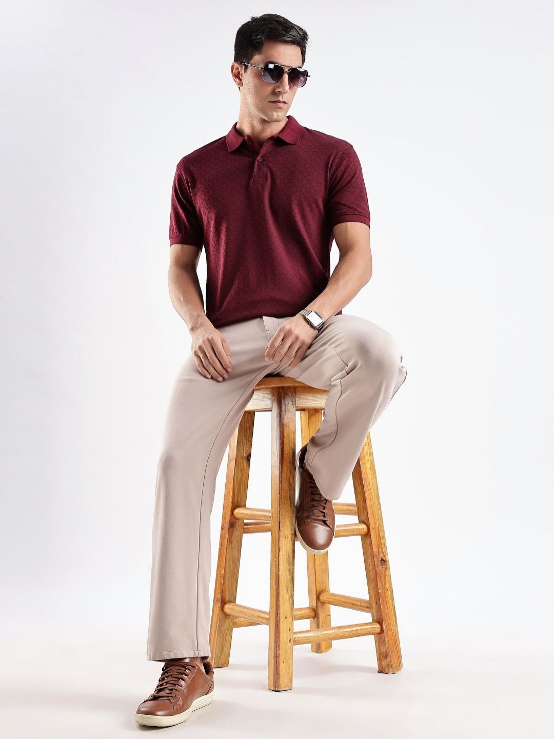 ADRO Geometric Printed Polo Collar Regular Fit Cotton T-shirt