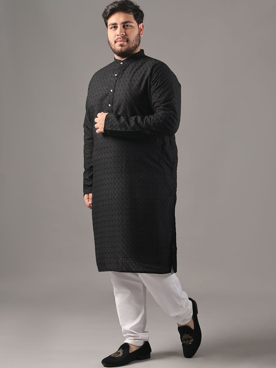 SOJANYA PLUS Plus Size Men Ethnic Motifs Embroidered Pure Cotton Kurta With Pyjamas