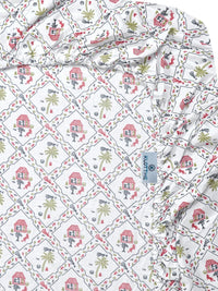 KLOTTHE White & Red Geometric Printed Fitted 300TC King Double Bed Sheet & 2 Pillow Cover