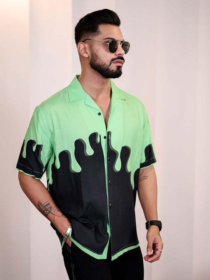Eszett Men Colourblocked Cuban Collar Cotton Casual Shirt