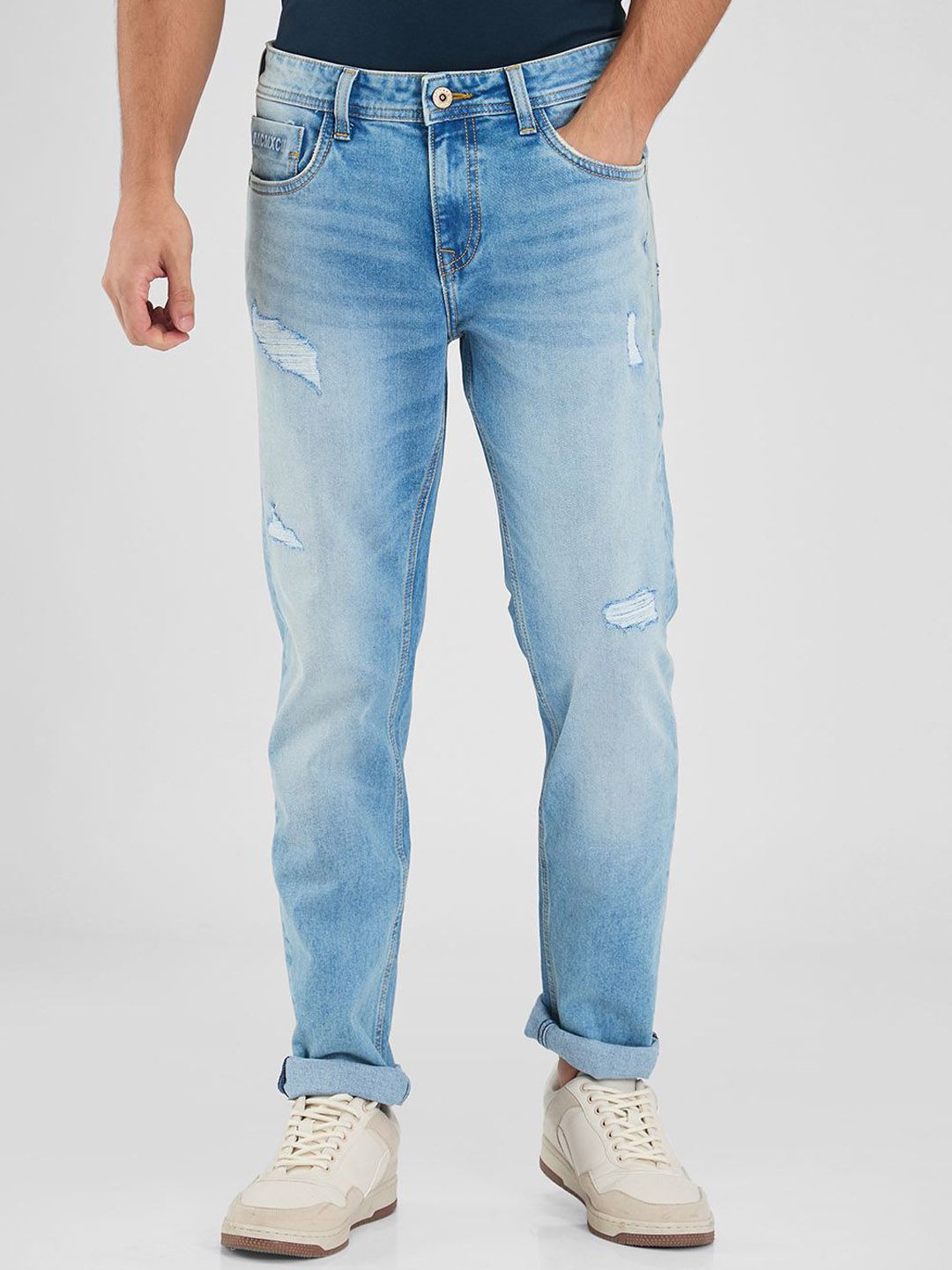 SPYKAR Men Skinny Fit Low-Rise Mildly Distressed Heavy Fade Stretchable Jeans
