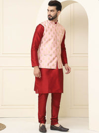 SOJANYA Mandarin Collar Silk Cotton Straight Kurta dengan jaket Churidar & Nehru