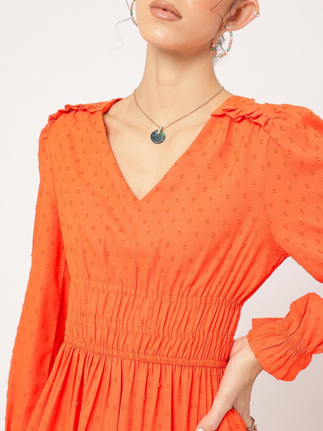 DressBerry Sun-Kissed Style Dobby Weave Smocked A-Line Dress