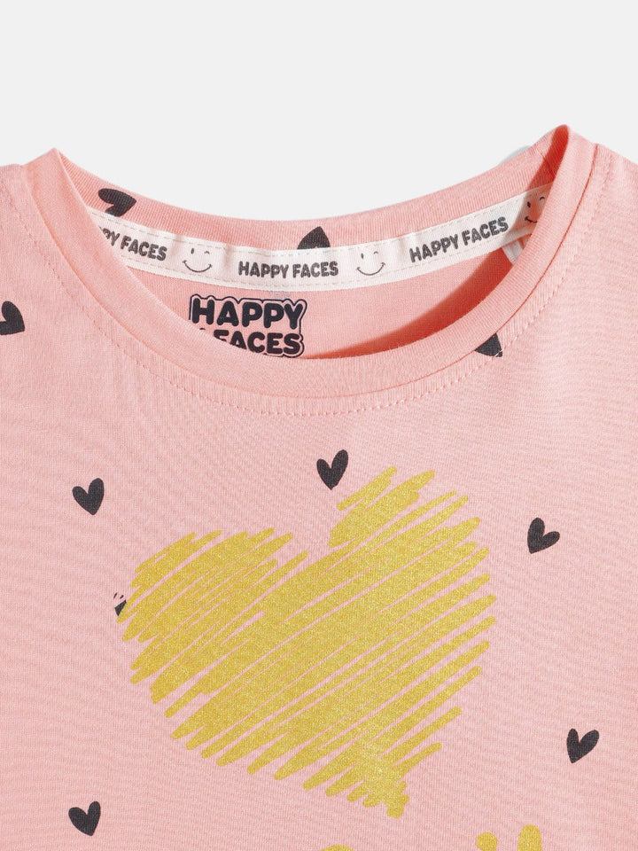 Happy Faces Girls Typography Print Pure Cotton T-shirt