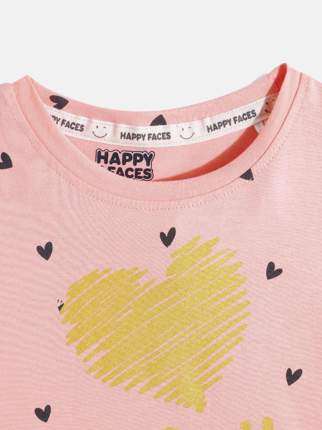 Happy Faces Girls Typography Print Pure Cotton T-shirt