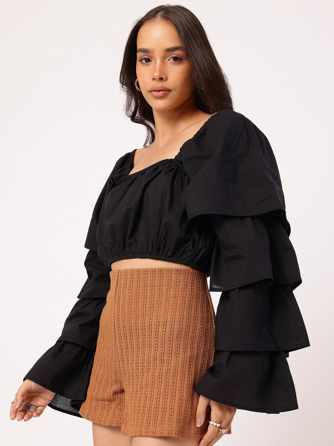 DressBerry Frill Fever Layered Bell Sleeves Crop Top