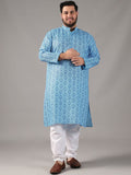 SOJANYA PLUS Saiz Motif Etnik Bercetak Kolar Jalur Kurta Lurus