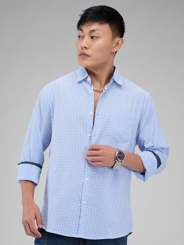 VASTRADO Men Classic Cutaway Collar Micro Checked Cotton Slim Fit Casual Shirt