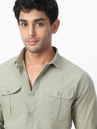 Urbano Fashion Men Spread Collar Solid Cotton Casual Shirt