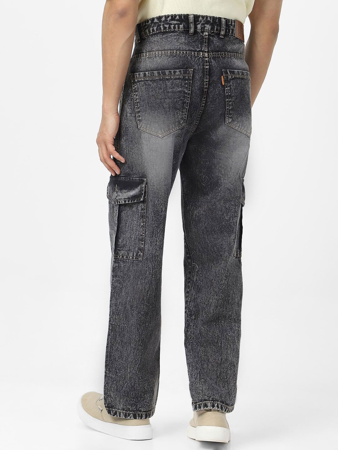 Urbano Fashion Men's Grey Loose Fit Cargo Jeans With 6 Pockets Non-Stretchable